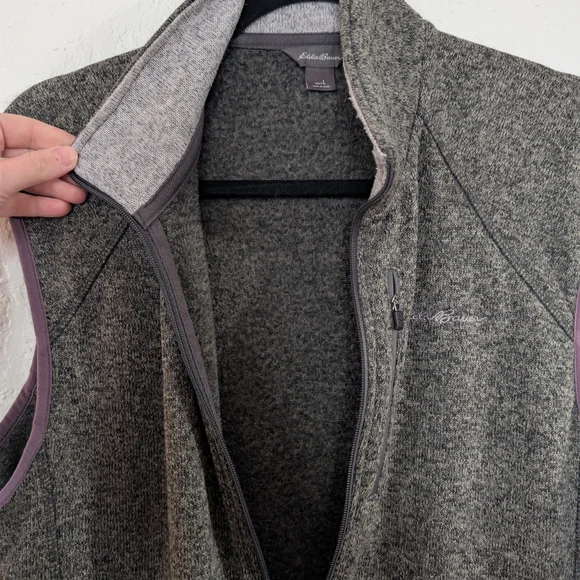 Eddie Bauer Fleece Lined Heather Grey Men's Zip Up Vest SZ L Outdoors Hiking - Picture 7 of 8